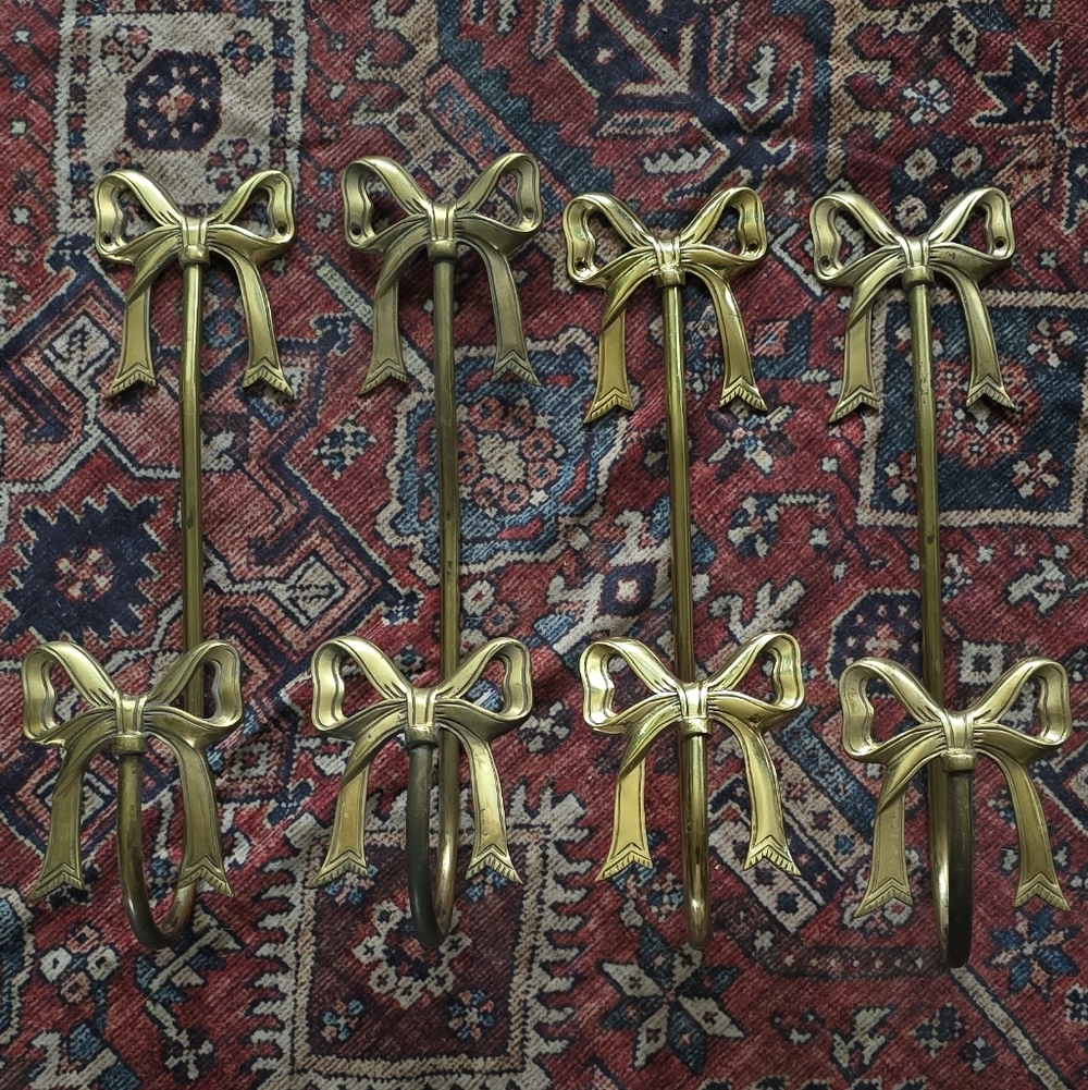 Vintage Brass Bow Wall Hooks